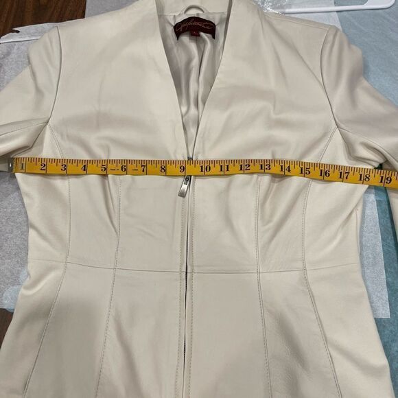 Hal Rubinstein Cream Leather Front Zipper Jacket.Size S - Picture 13 of 15